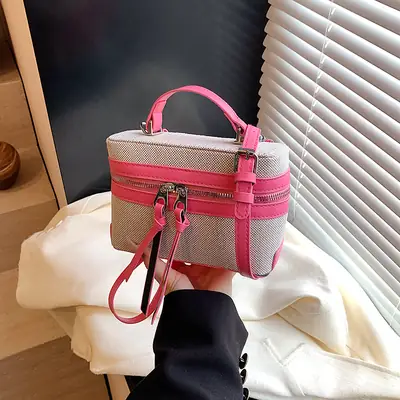 Pink Grey Contrast Stitching Shoulder Bag 2025