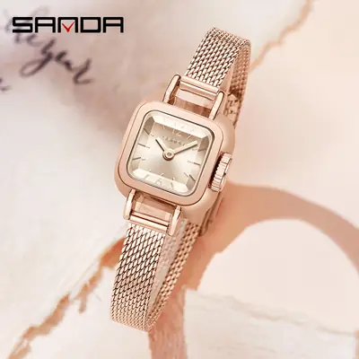 Sanda Light Luxury Women's Quartz Watch Small Square Silver Band