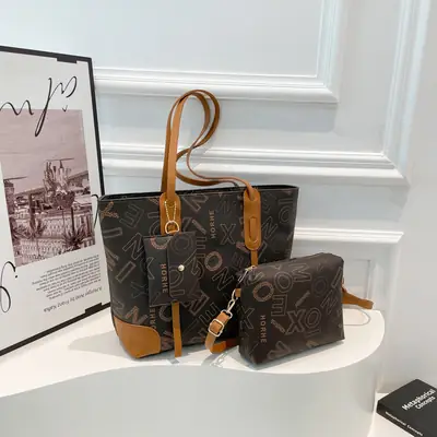 Vintage Monogram Shoulder Bag & Wallet Set for Women