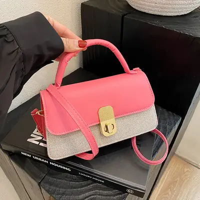 Women's Pink Crossbody Bag with Gold Clasp 2025 New Arrival