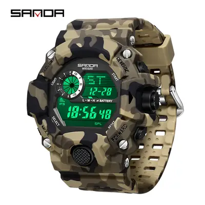 Sanda Camouflage Electronic Watch for Men Waterproof Sports