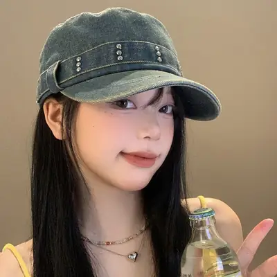 Korean Style Denim Cap Women Rivet Big Head