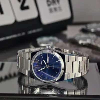 Men's Luminous Quartz Watch with Silver Buckle Set