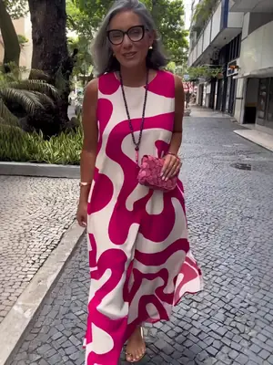 European American Printed V-Neck Sleeveless Dress