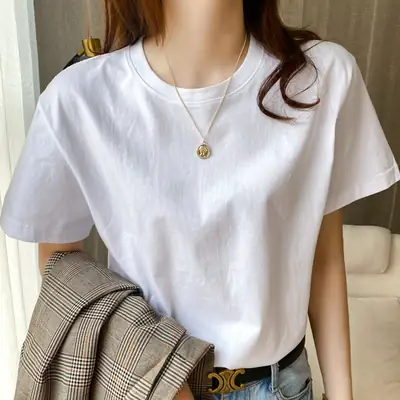 220g Xinjiang heavyweight cotton crew neck bottoming T-shirt white short sleeve T-shirt loose solid color men's and women's half sleeve jacket summer