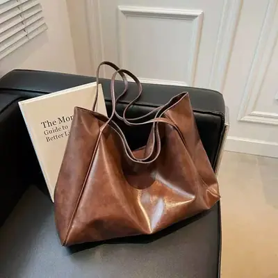 Brown Leather Shoulder Bag Large Capacity 2023