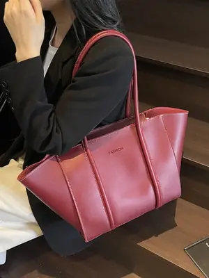 Women's Pink Leather Tote Bag Large Capacity Vintage Style