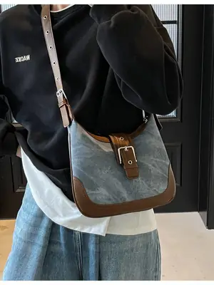 Women Crossbody Bag Blue Velvet Brown Leather Spring Summer 2026