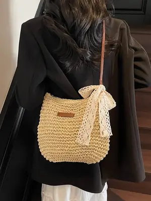 Women Woven Straw Shoulder Bag Spring Summer 2025