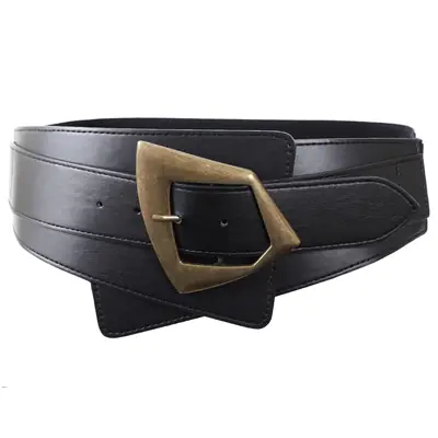 Women's Wide Black Copper Belt with Pin Buckle