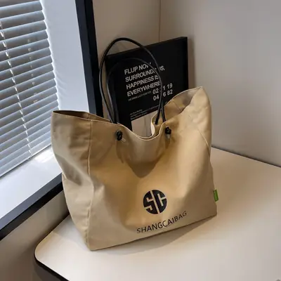 Women Large Capacity Canvas Tote Bag Gold Brand Logo