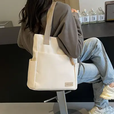Beige Women's Large Satchel Canvas Bag