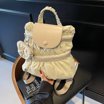 Korean Style Pleated Shoulder Bag Large Capacity Beige
