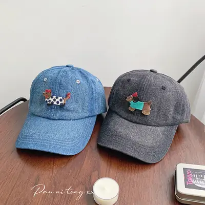 Washed Denim Cartoon Cap for Girls Female