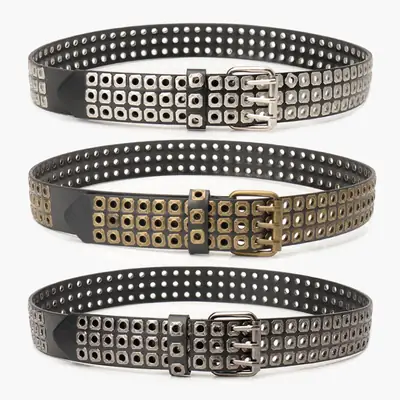 Men Women European American Belt Hollow Rivet Punk Style