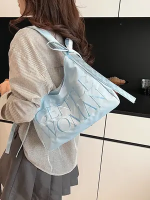 Light Blue Embroidered Crossbody Bag for Women