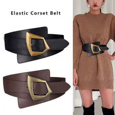 Black Vintage Belt with Gold Buckle for Women