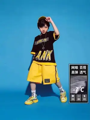 Children's Letter Print T-Shirt Shorts Set Yellow Black Summer Wear