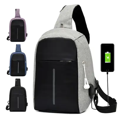 Men's Crossbody USB Charging Bag Grey Black