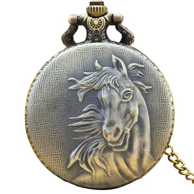 Vintage Horse Face Pocket Watch with Chain Strap