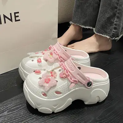 Women Cartoon Cave Shoes Pink White EVA Beach Sandals