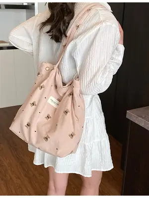Women Crossbody Bag Pink Embroidered Large Capacity