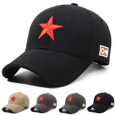 Men Black Star Embroidered Baseball Cap