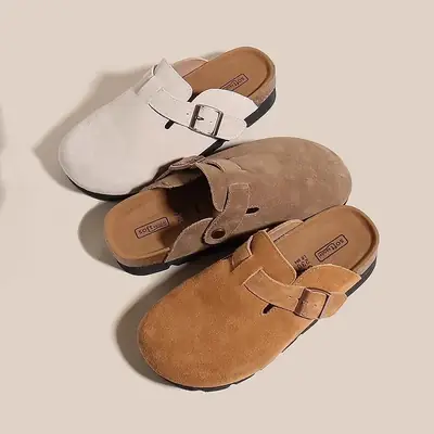 Women's Beige Suede Slip-on Lazy Shoes with Inner Height