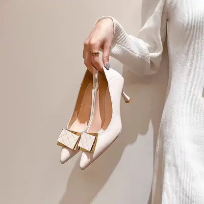 Women's White Square Buckle Stiletto Heels