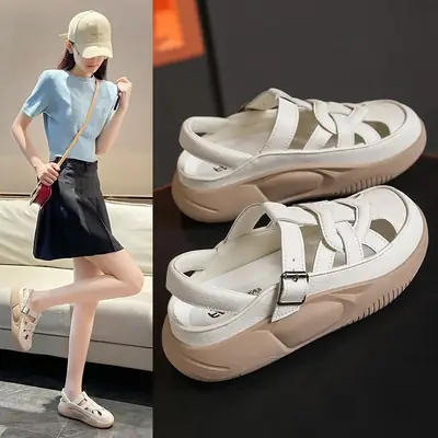 Women's Hollow Breathable Roman Sandals White