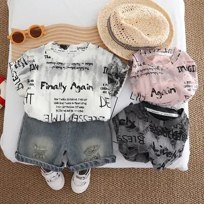 Boys 2025 Summer Rough Crewneck T-Shirt Suit 1-5Y