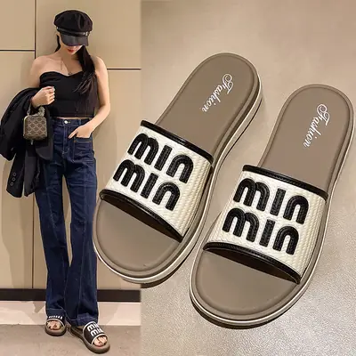 Women's Black Chanel Style Slippers Summer Non-Slip