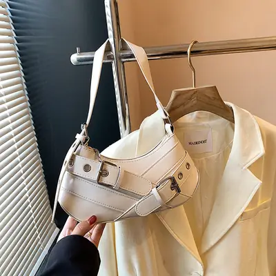 Women's Elegant Underarm Bag White Leather 2025
