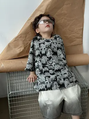 2025 Summer Boys Top Cartoon Printed Short Sleeve T-Shirt
