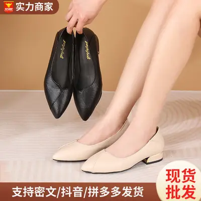 Women's Beige Chunky Heel Flat Shoes Spring Autumn Comfort