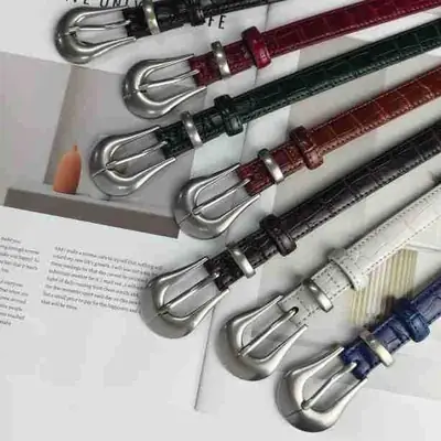 Women's Multi Color Croc Leather Buckle Belts