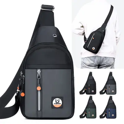 Men's Black Multi-layer Shoulder Bag with Crossbody Strap
