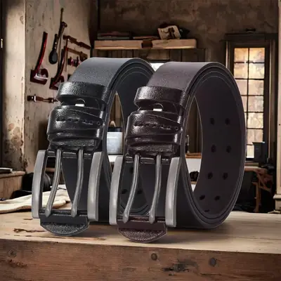 Men's Cross-Country Leather Belt Brown Buckle
