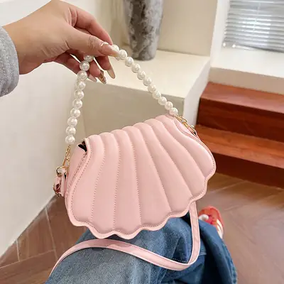 Women's Pearl Chain Shell Bag Mini Crossbody Shoulder