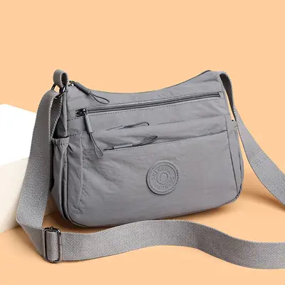 Gray Multi-Compartment Crossbody Bag for Women