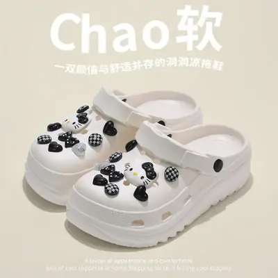 Women's White Graphic Sandals with Non-slip Sole