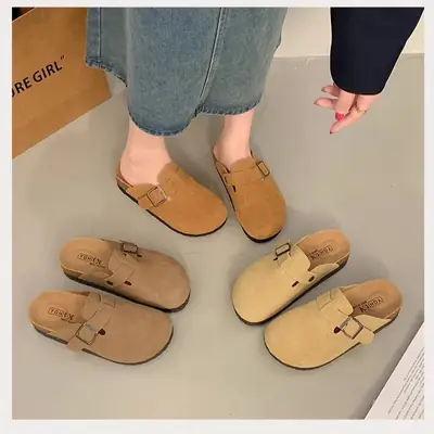 Platform Bocken Shoes Slip-on Baotou Half Slippers Women's Outer Wear 2025 New Spring and Autumn Height Increasing Lazy Bocken Shoes