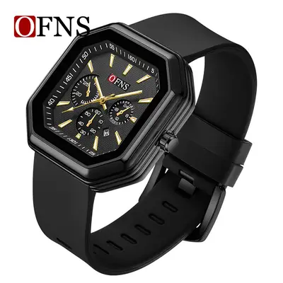 O'Fannie Black Octagonal Men's Watch with Calendar & Quartz