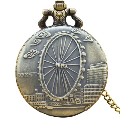 Vintage Ferris Wheel Pocket Watch with Chain