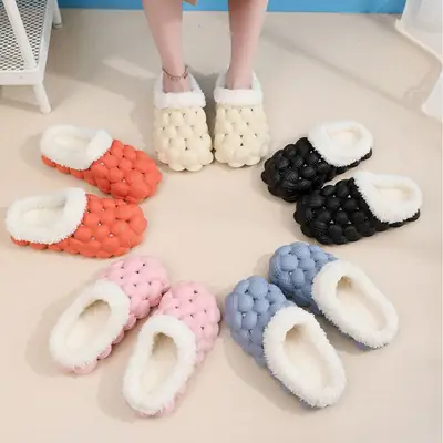 Factory wholesale autumn and winter cotton slippers litchi bubble soft bottom thick bottom cute non-slip warm Mao Mao cotton slippers for men and women