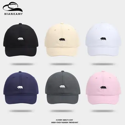 Navy Blue Polar Bear Embroidered Baseball Cap for Women