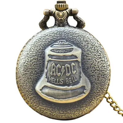 AC/DC Bell Pocket Watch Bronze Gold Large Clock