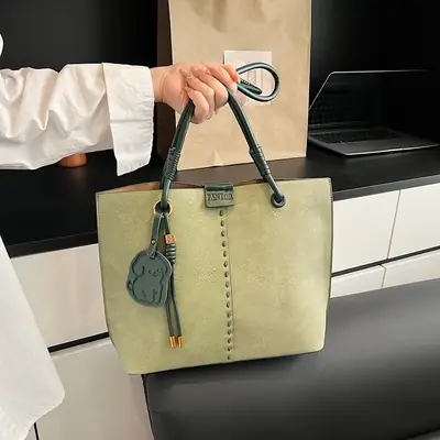 Green PU Leather Puppy Tote Bag Large Capacity 2025