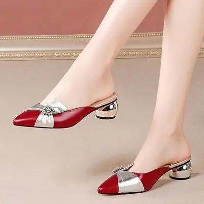 Red Pointed Half Slippers Women's Mid-Range Slip-on Bag