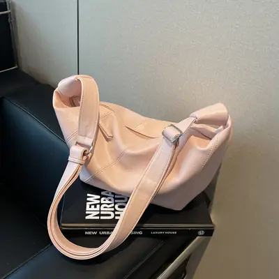 2025 Korean Style Pink Pleated Shoulder Bag